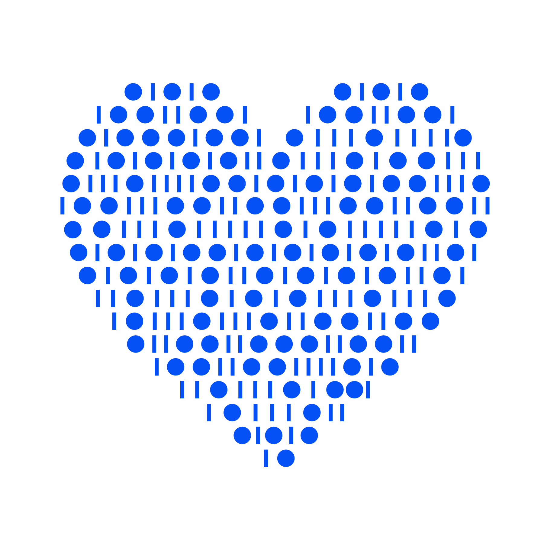 Blue heart shape created with binary code on white background