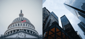 US capitol next to a photo of skyscrappers