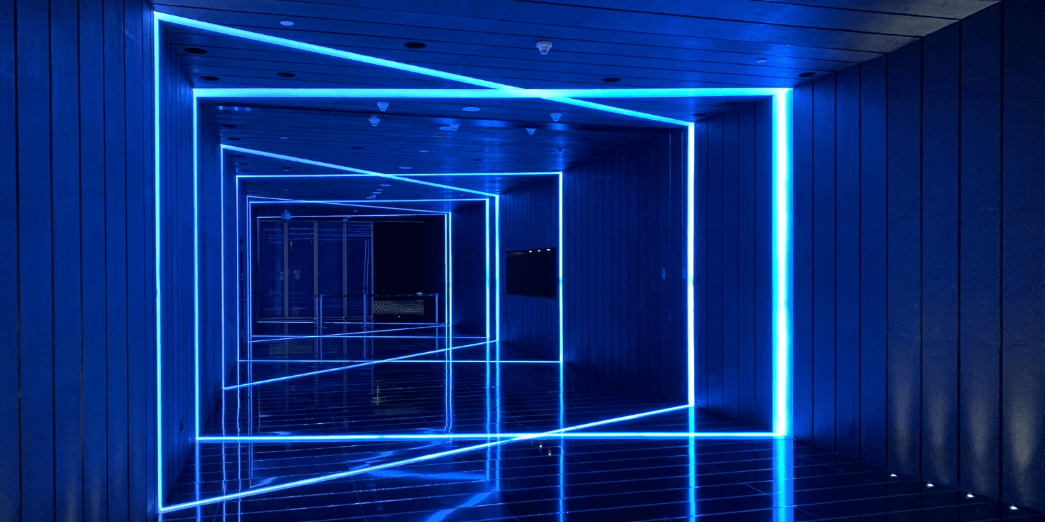 Blue room with lights within the walls